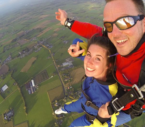 Two people skydiving