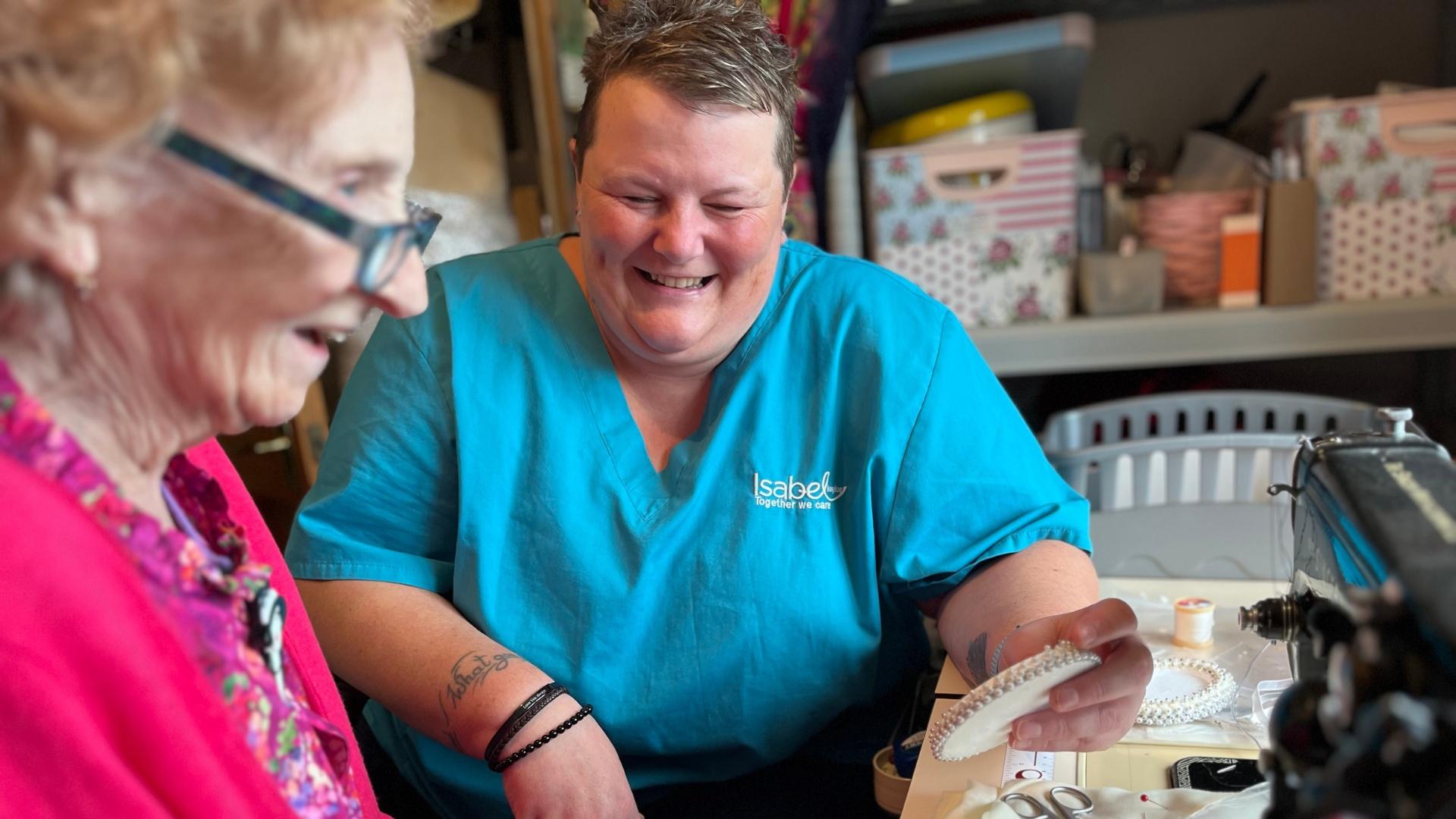 Claire, a Healthcare Assistant at Isabel Hospice, visits Linda most days, to make sure she has everything she needs - and helping Linda remain in her own home during her illness