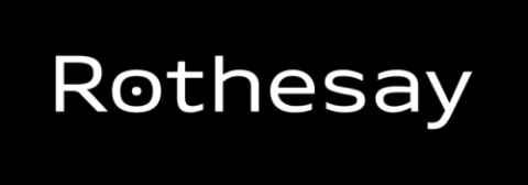 Rothesay white logo on black background