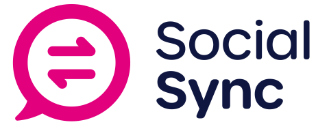 Social Sync logo with pink speech bubble and two arrows