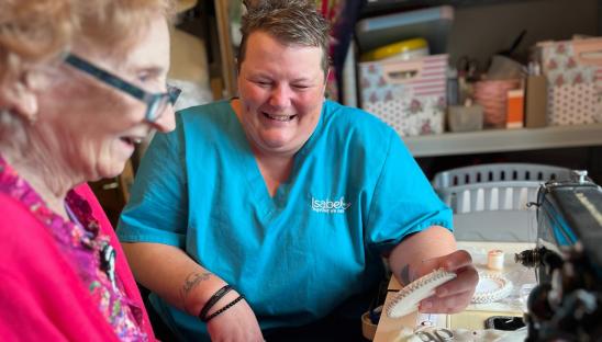 Claire, a Healthcare Assistant at Isabel Hospice, visits Linda most days, to make sure she has everything she needs - and helping Linda remain in her own home during her illness