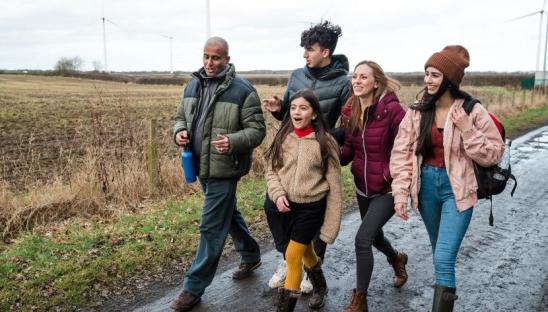 Family walking in nature